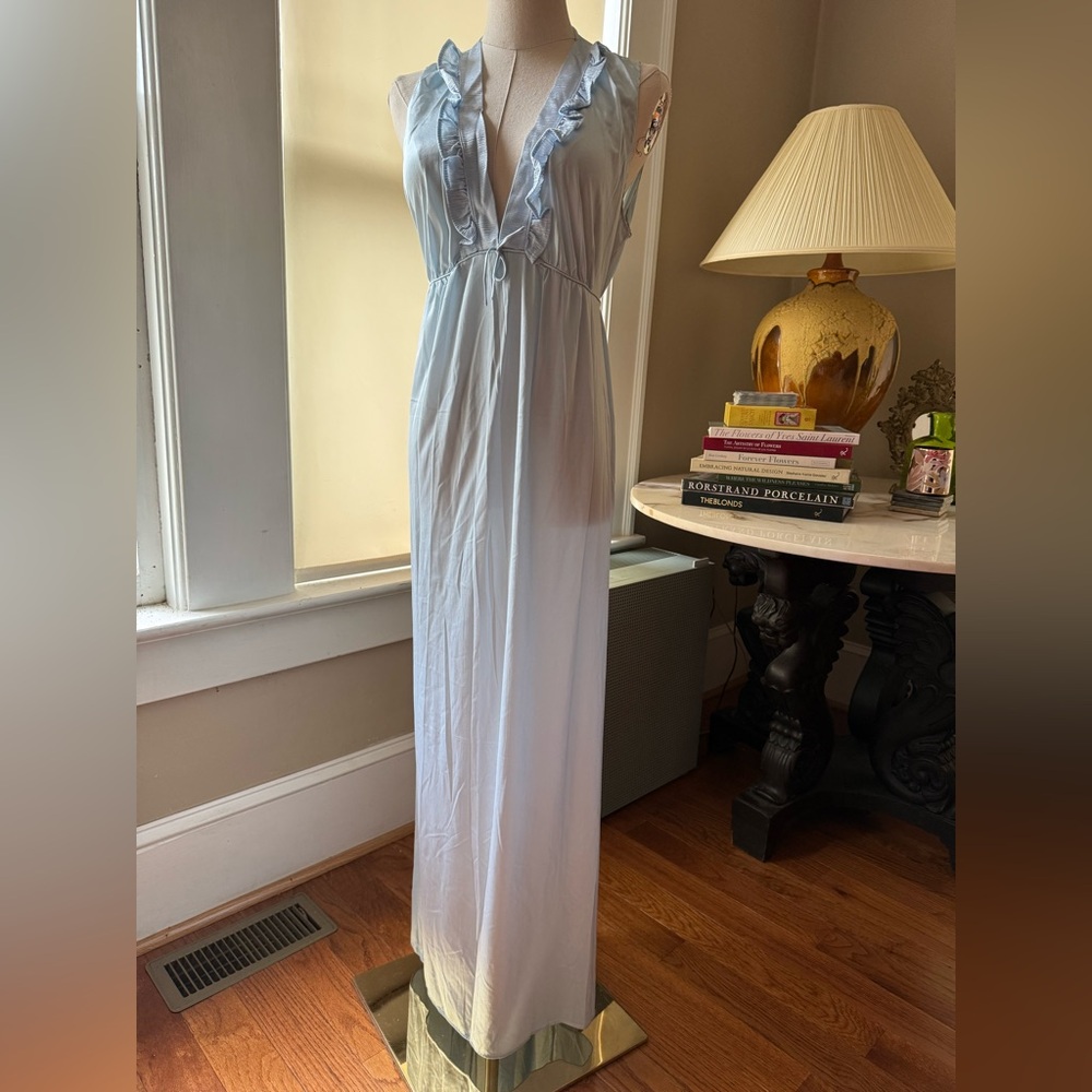 1960s Vintage Light Blue Ruffled Nightgown